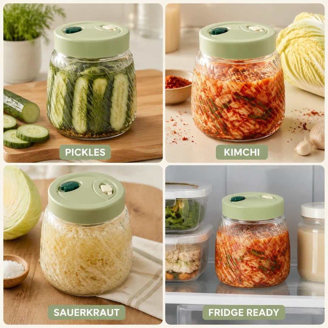 2 Pack 1L Glass Fermentation Jars with Double Airlock Valve,Kimchi behälter,fermentierglas, Airtight