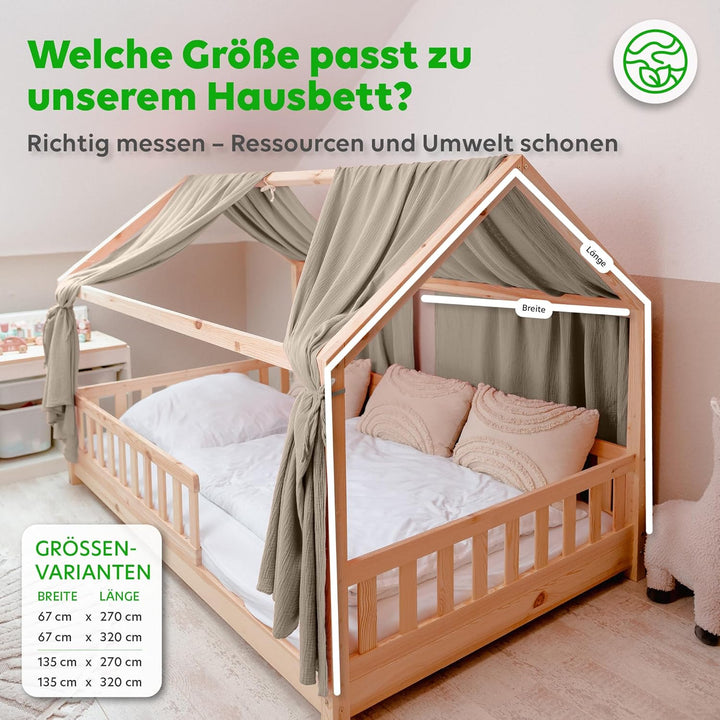 lilimaus Hausbett Himmel - 100% Baumwolle Betthimmel aus Musselin - Hausbett Deko - Geschenk Mädchen