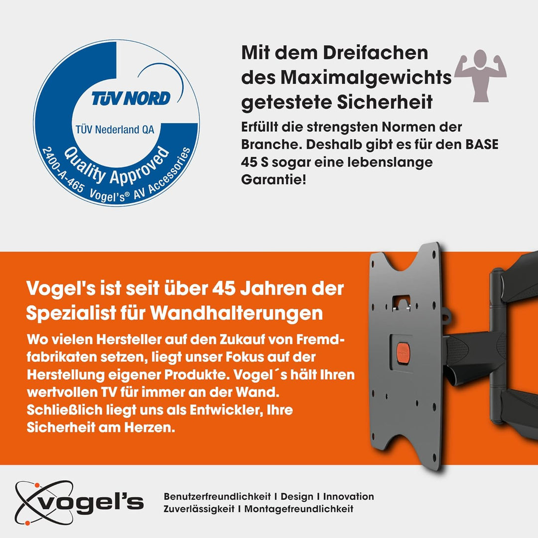 Vogel's BASE 45S schwenkbare TV Wandhalterung für 19-43 Zoll Fernseher, max. 20 kg, bis zu 180° Schw