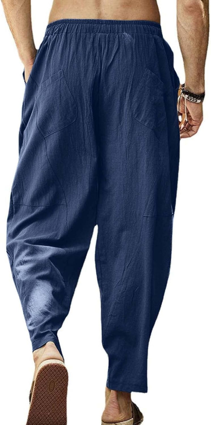 Leinenhose Herren Sommerhose Herren Leicht Yogahose Freizeithose mit Elastische Gürtel XXL Tiefblau,