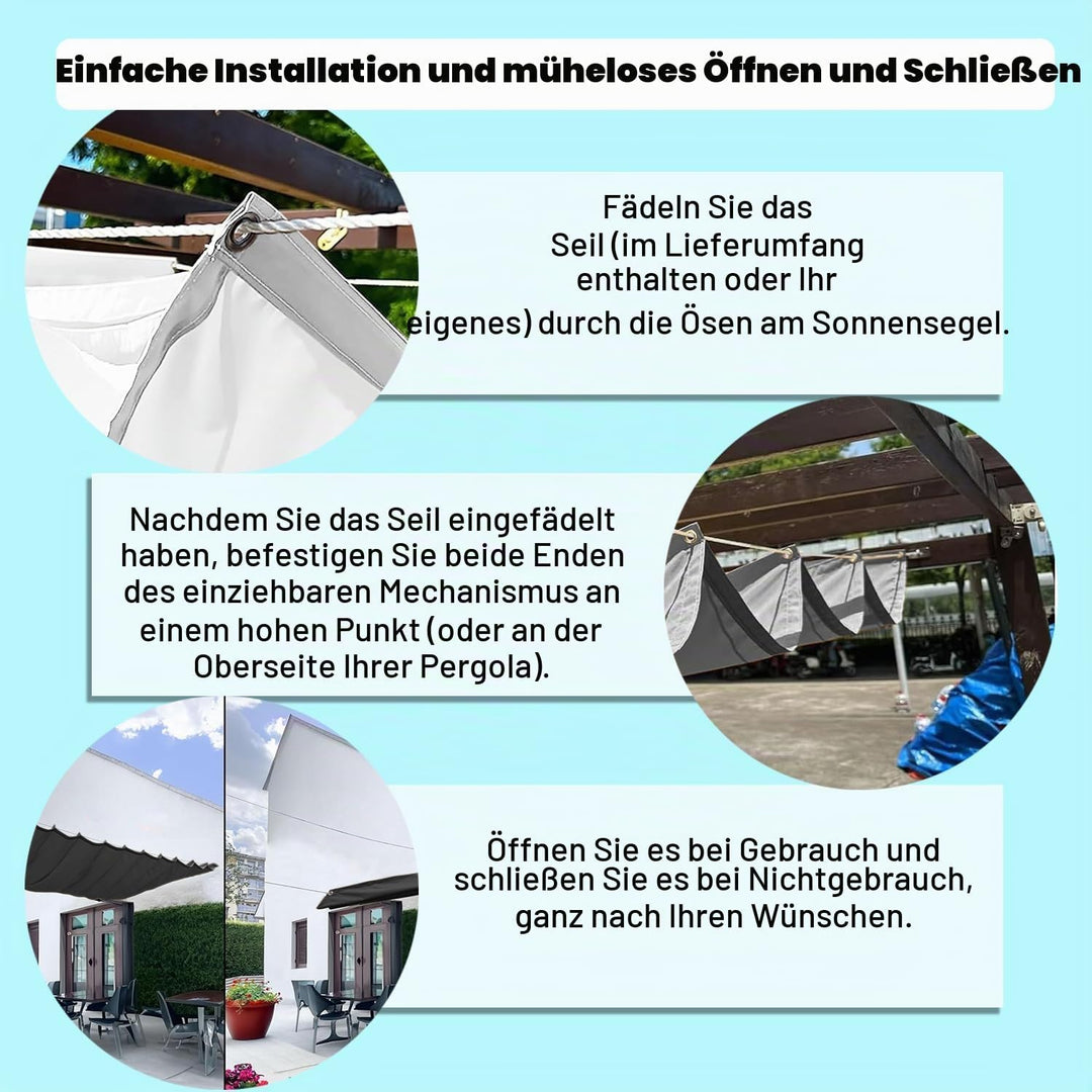 Einziehbares Wellen-Sonnensegel, 2x4M, Pergola-Markise, verstellbar Schutz vor UV-Strahlungen Sonnen