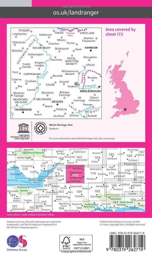 Swindon, Devizes, Marlborough & Trowbridge (OS Landranger Map, Band 173), Karte