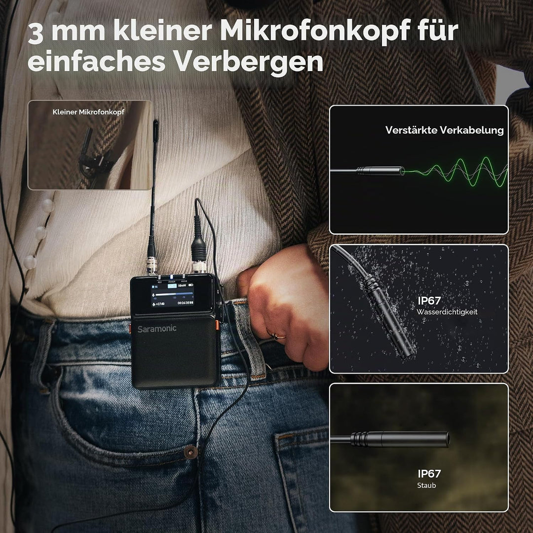 Saramonic K9 Lavalier-Mikrofon Kabellos, Professionelles Zweikanal UHF Mikrofon Drahtloses Audio Sys