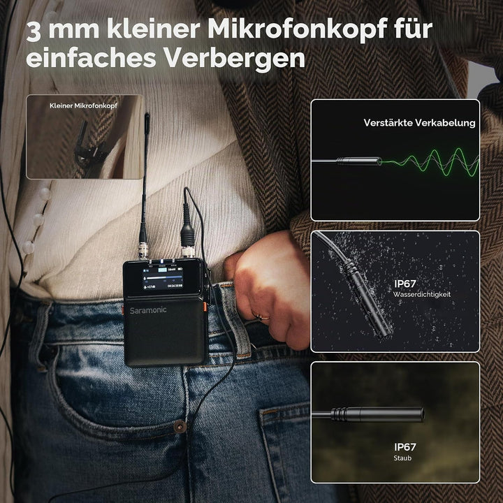 Saramonic K9 Lavalier-Mikrofon Kabellos, Professionelles Zweikanal UHF Mikrofon Drahtloses Audio Sys