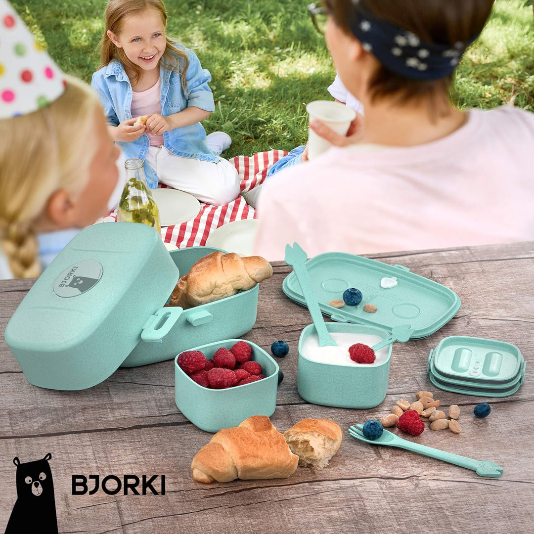 BJORKI® Bento Box für Kinder inkl. Bonus Namensticker - Auslaufsichere Lunchbox mit Fächern - Nachha