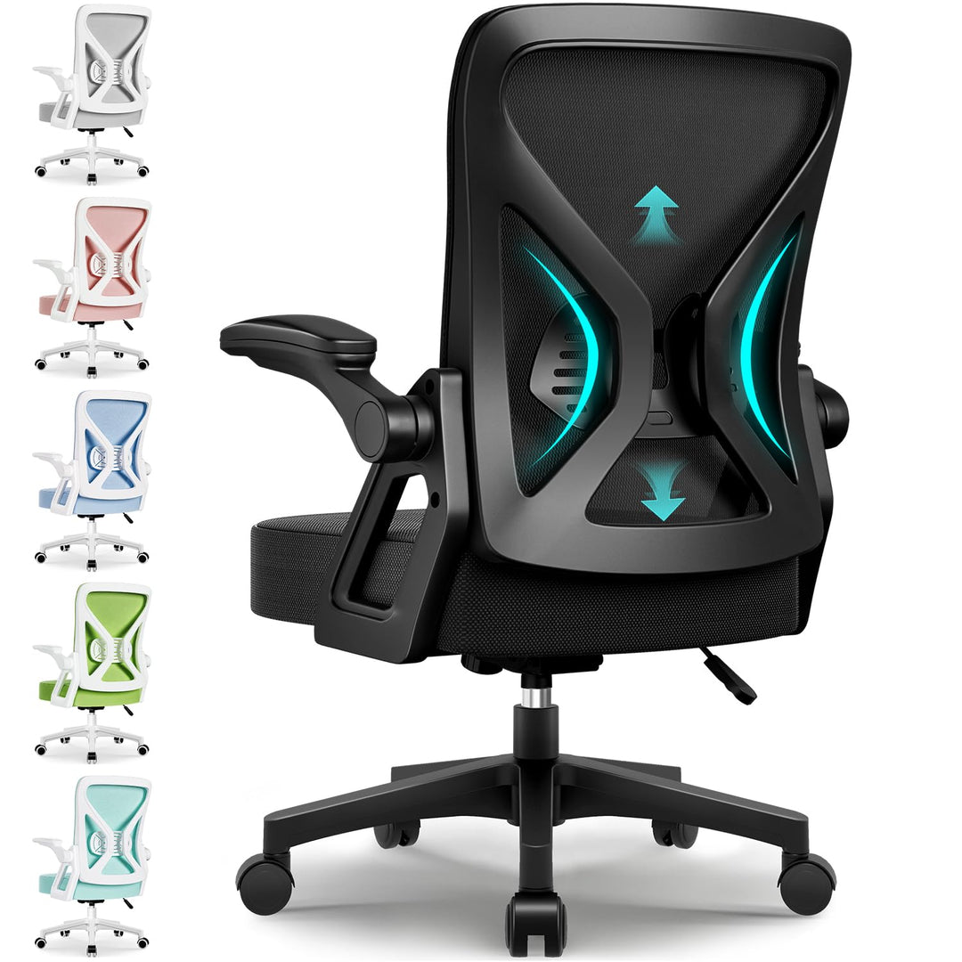 Bürostuhl Ergonomisch,Schreibtischstuhl mit Hochklappbaren Armlehnen, Einstellbarer Lendenstütze, Wi