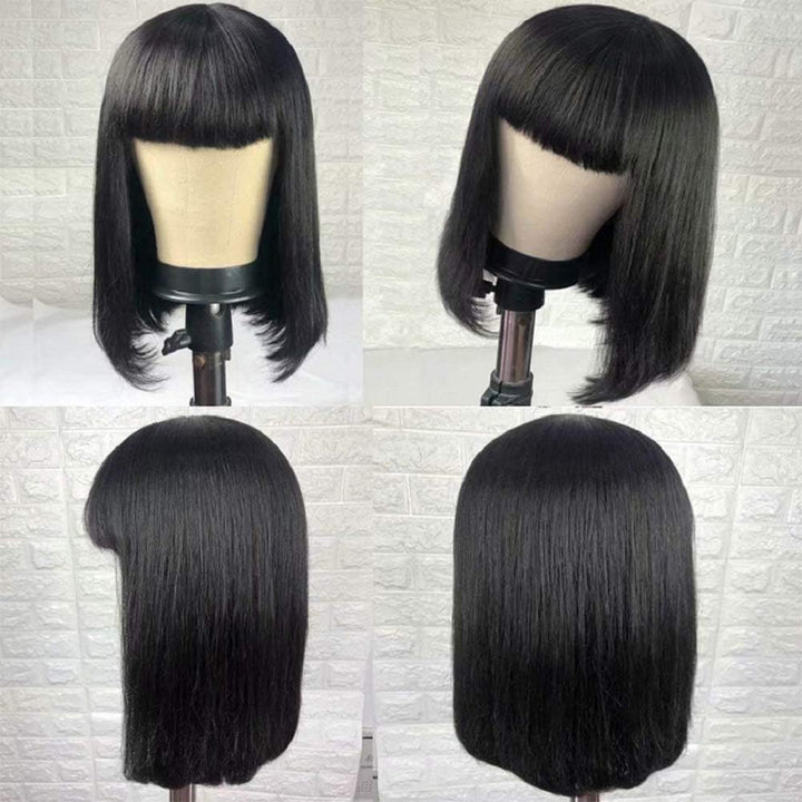 CLAROLAIR Parrucche per capelli umani Straight Short Bob Wigs 150% Density None Lace Front Wigs Cape