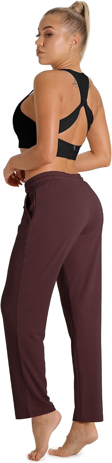 icyzone Damen Jogginghose Sweathose Lang Sporthose Freizeithose geradem Bein Hose mit Tunnelzug M We