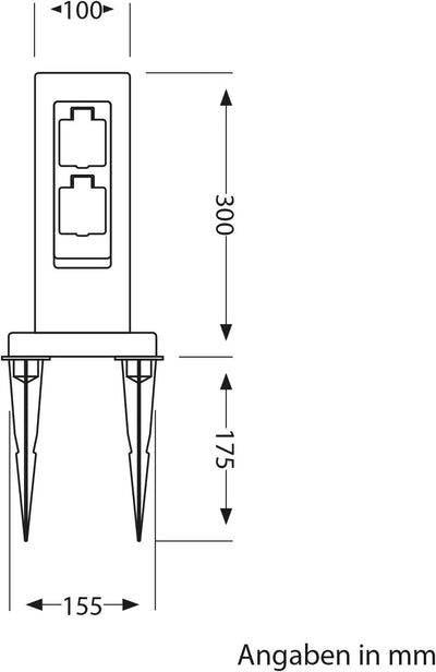 ledscom.de Garten-Steckdosensäule POCK mit Erdspiess Stein-Optik für aussen, 2-Fach, Kunstharz, ecki
