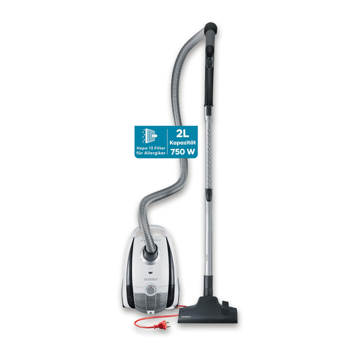 Severin BC 7035, Beutel-Staubsauger, ‎750 Watt, 2 L, ‎25.5 x 35.5 x 20 cm, Schneeweiss-platingrau 2L