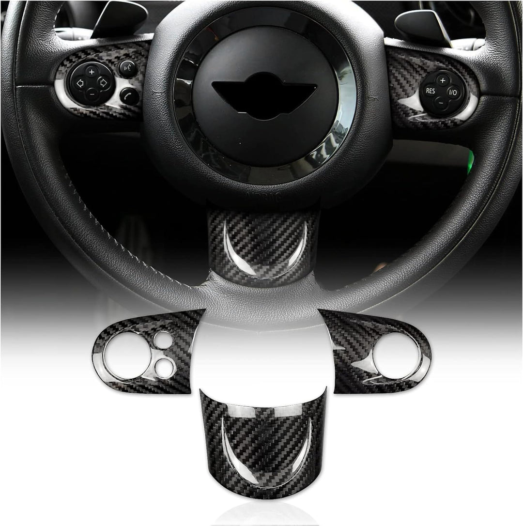 KUNGKIC Kohlefaser-Auto-Lenkrad-Tasten-Aufkleber für Mini Cooper R55 Clubman R56 R57 Zubehör Schwarz