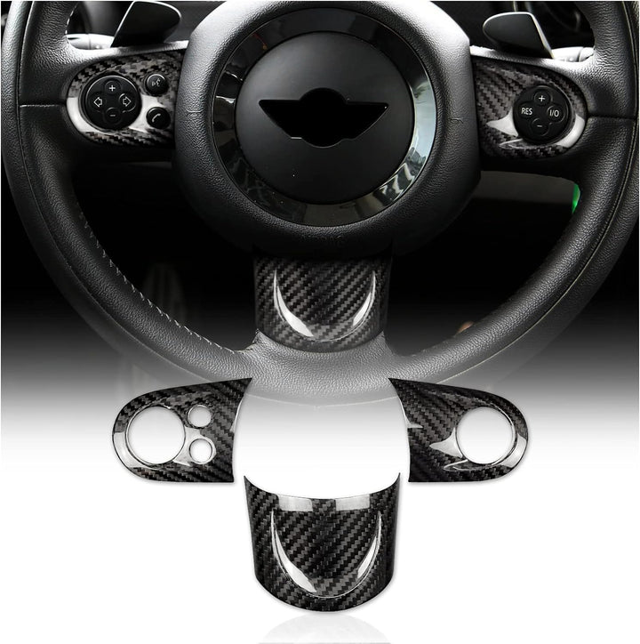 KUNGKIC Kohlefaser-Auto-Lenkrad-Tasten-Aufkleber für Mini Cooper R55 Clubman R56 R57 Zubehör Schwarz