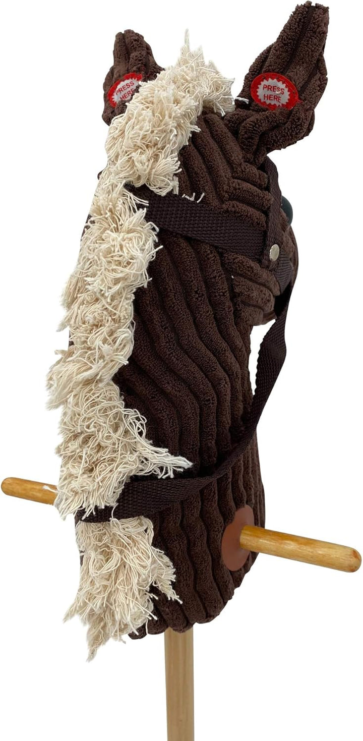 Sweety Toys 6762 "Brown Sugar Cord Cotton Steckenpferd mit Funktion Gewieher und Galoppgeräusch