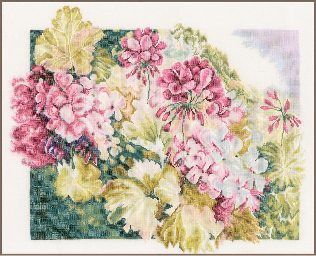 Lanarte Zählmusterpackung Geranien Leinen Kreuzstichpackung, Baumwolle, Mehrfarbig, 49 x 41 x 0.3 cm