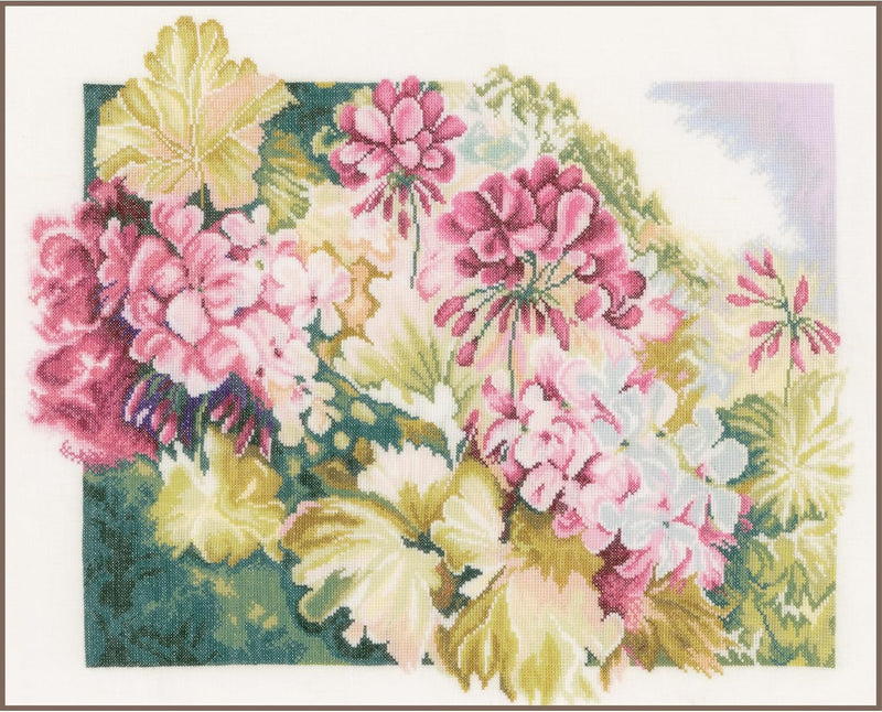Lanarte Zählmusterpackung Geranien Leinen Kreuzstichpackung, Baumwolle, Mehrfarbig, 49 x 41 x 0.3 cm