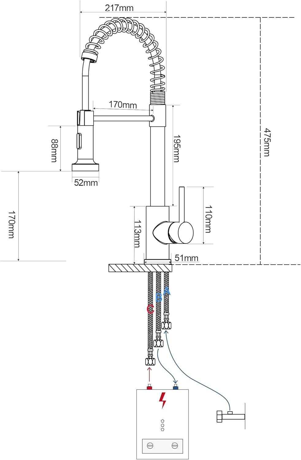 BONADE Niederdruck Armatur Küche Ausziehbar, Spiralfederarmatur mit Brause, 360° Drehbar Wasserhahn