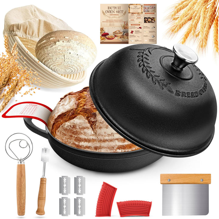 NZQXJXZ Gusseisen Topf Brot Backen 5.7L, Brotbackform mit Deckel, 26 cm Dutch Oven mit Brot Gärkorb