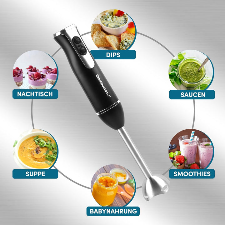 Elite Gourmet EHB1015 Stabmixer, 500 W, 2 Geschwindigkeiten, mit Edelstahlklingen, abnehmbarer Mixko