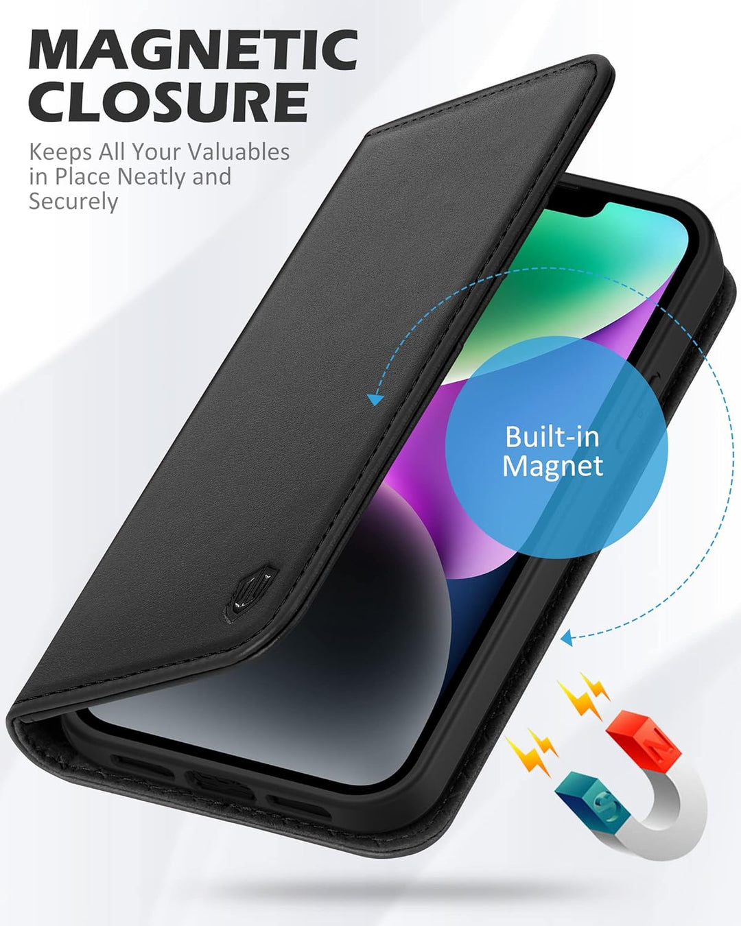 SHIELDON Hülle für iPhone 14 Plus 5G Handyhülle [Erstklassig Echtleder] [Kartenfach] [Magnet] [Stand
