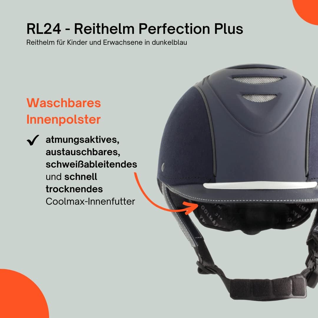 RL24 - Reithelm Perfection Plus | atmungsaktives &amp; waschbares Innenfutter | Reitkappe mit Kinn- &amp; Na