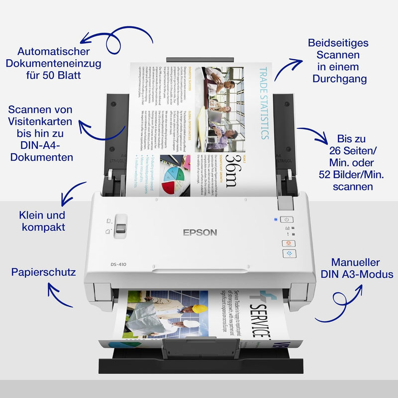 Epson WorkForce DS-410 Dokumentenscanner (Scanner, DIN A4, beidseitiges Scannen in einem Durchgang,