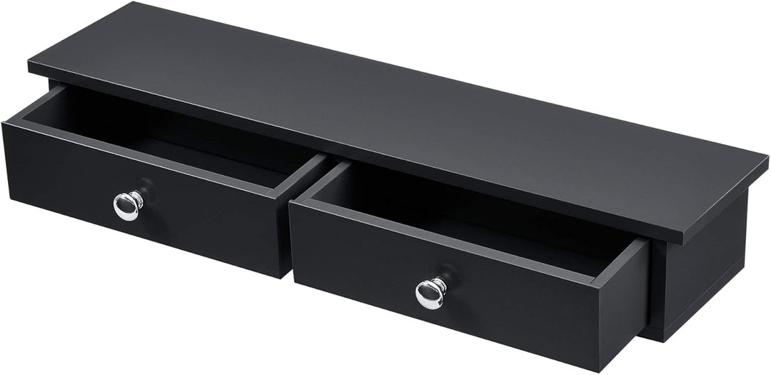 [en.casa] Wandregal mit 2 Schubladen Regal 10x60x15cm Ablage bis 15 kg Hängeregal MDF Schwarz, Schwa