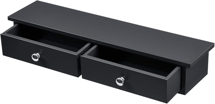 [en.casa] Wandregal mit 2 Schubladen Regal 10x60x15cm Ablage bis 15 kg Hängeregal MDF Schwarz, Schwa