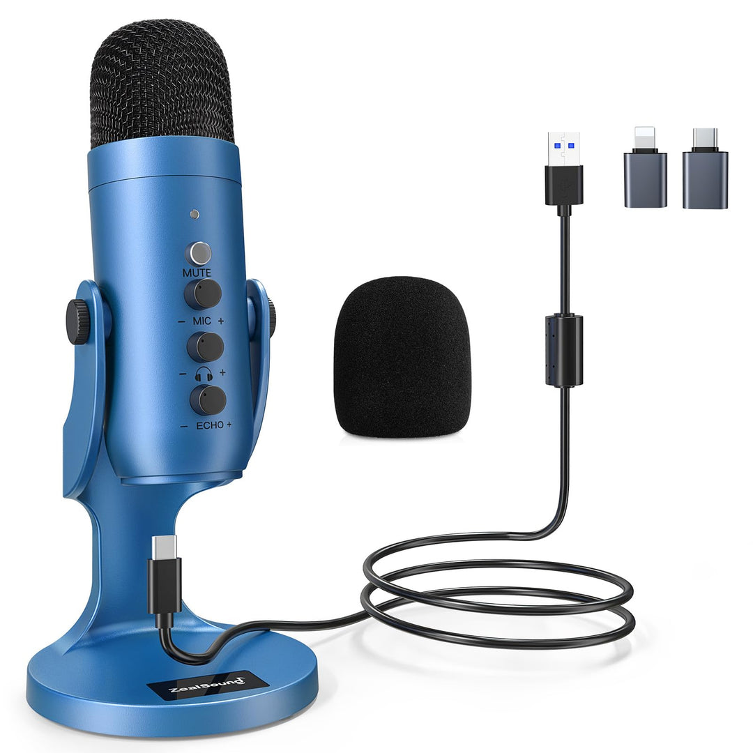 zealsound USB Mikrofon, Mikrofon Handy PC, Kondensatormikrofon mit Adapter für Smartphone, Laptop, P