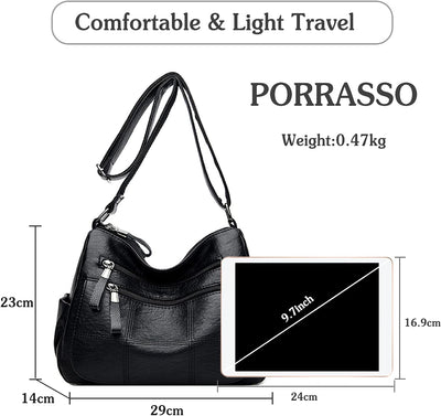 PORRASSO Retro Umhängetasche Damen Schultertasche Multi-Tasche Handtasche Weich Frauen PU Leder Schu