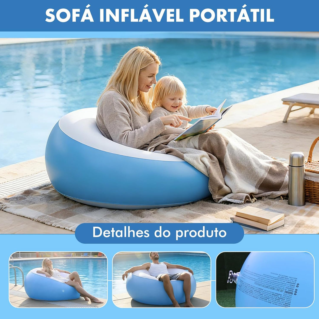 Aufblasbares Sofa, 85 * 85 * 43cm Aufblasbarer Sessel aus PVC, 100 kg Tragfähigkeit Strandliege Aufb