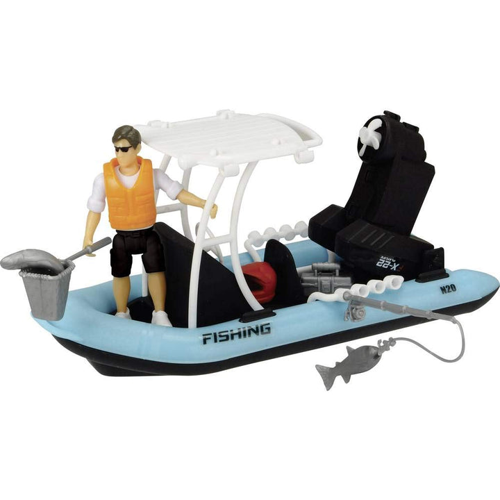 Dickie Toys Playlife-Schlauchboot Set, Boot mit Schwimmfunktion, Angelzubehör, Anglerboot, inkl. Act