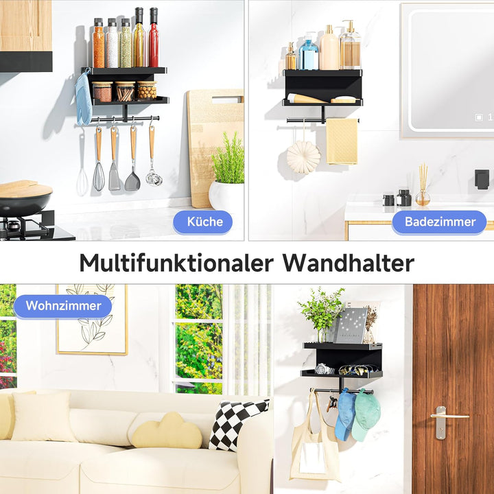 Hundegarderobe mit Ablage, Hundeleinen Halterung Wand, Schwarz Wandhalter für Hundeleine, Metall Hun