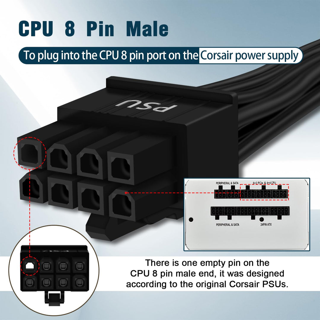 COMeap (2er-Pack) PCIe Adapterkabel für Corsair Netzteile, ATX 8-Pin (CPU) auf PCIe 8-Pin (6+2) Adap