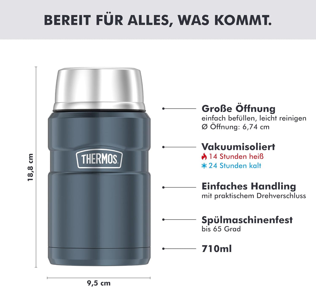Thermos STAINLESS KING Thermobehälter für Essen ice grey 0,70l - Edelstahl, absolut dicht, hält Spei