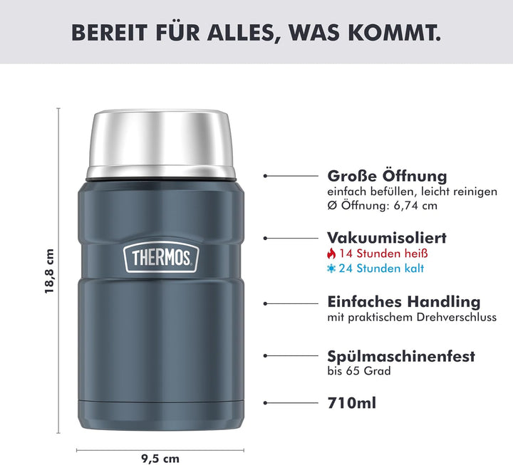 Thermos STAINLESS KING Thermobehälter für Essen ice grey 0,70l - Edelstahl, absolut dicht, hält Spei