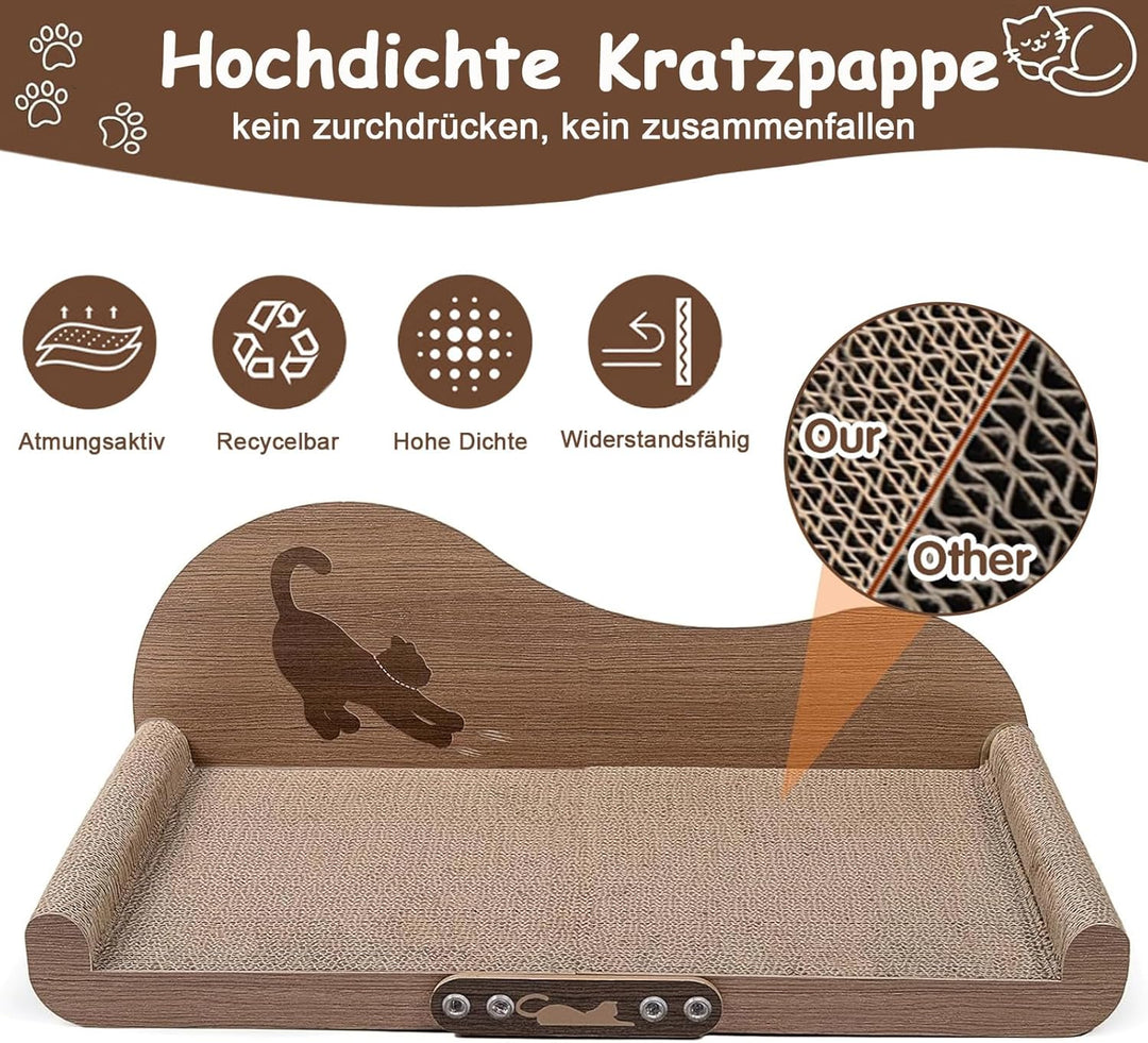 Kratzbrett für Katzen von 5-8kg – 60x30cm Kratzpappe aus hochdichter Wellpappe – Katzenschlafsofa zu