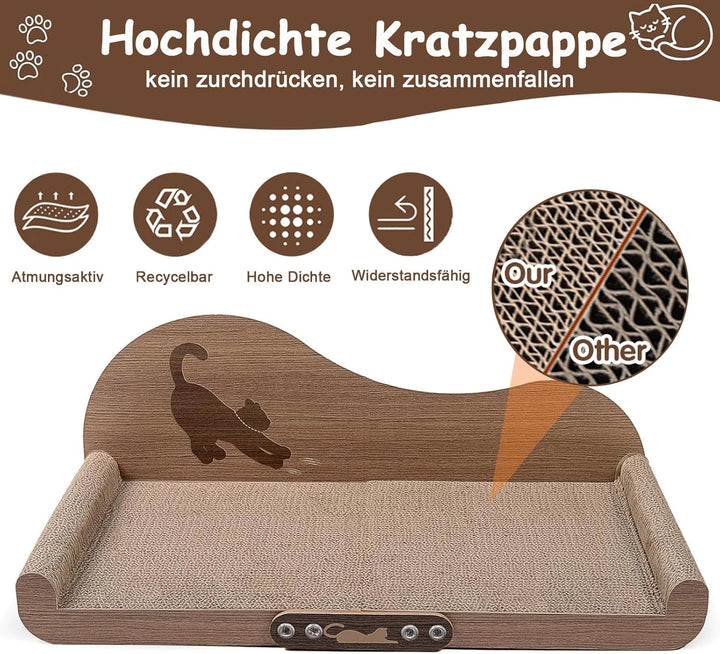 Kratzbrett für Katzen von 5-8kg – 60x30cm Kratzpappe aus hochdichter Wellpappe – Katzenschlafsofa zu