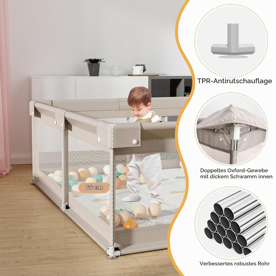 150x150 cm Baby Laufgitter mit Matte, Laufstall Baby mit Matratze (150X150X65 cm)