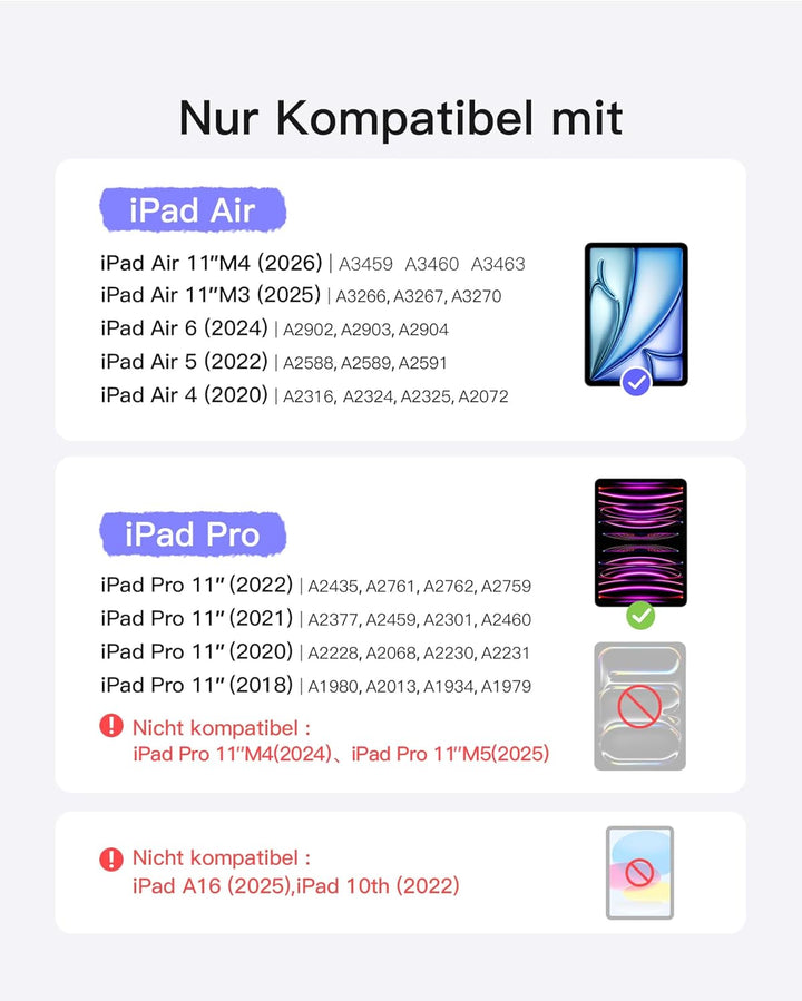 Inateck NeoMagic Magnetische Tastatur Hülle für Air 11" M4/M3/M2 (2026/2025/2024),Air 5/4,Pro 11 4/3