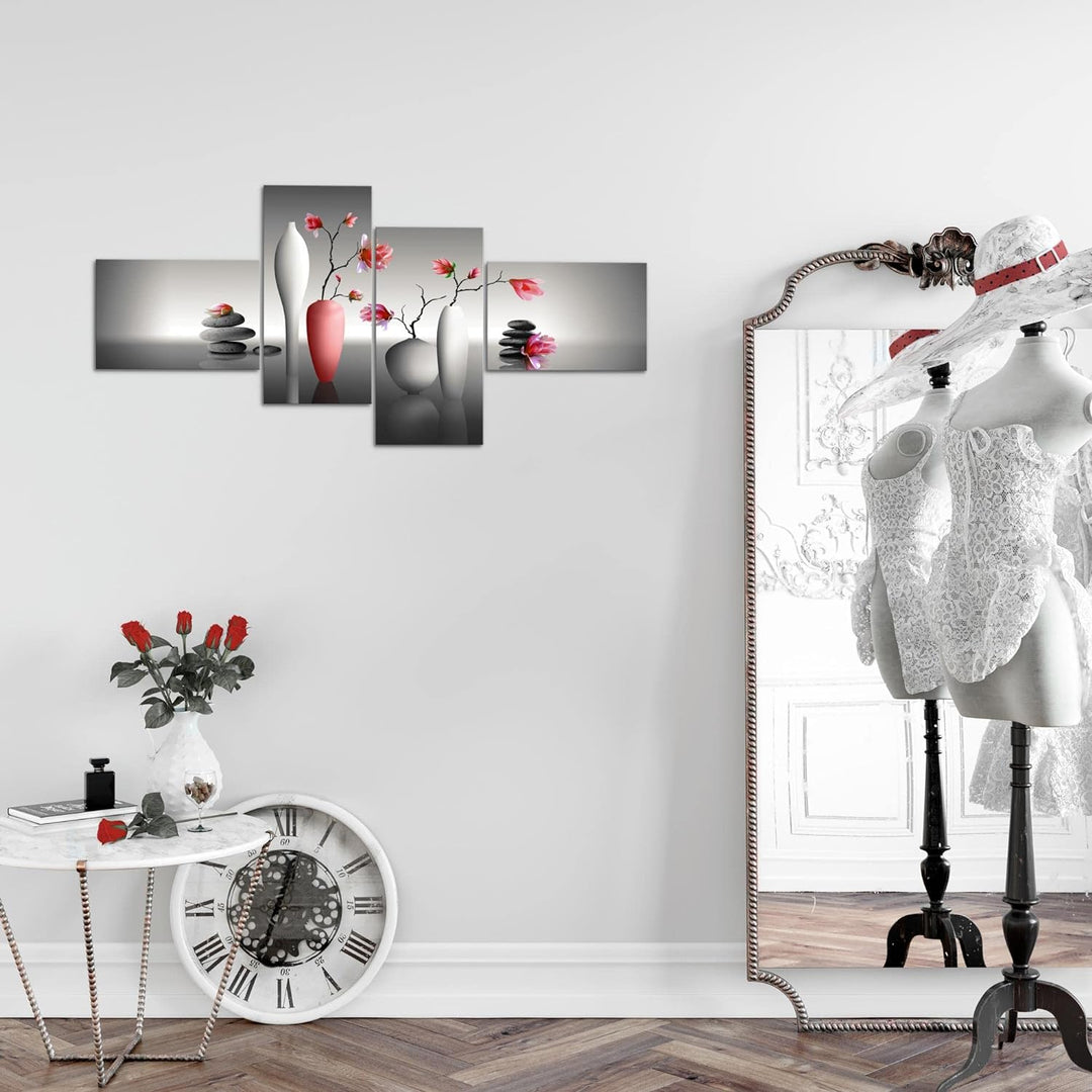 Runa Art Bild Modern Blumen Magnolien - Made in Germany - Wandbilder Spa Rot Grau 4 Teilig 036542b 1
