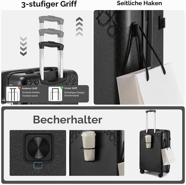 Sea choice Kofferset 3 Telig Hartschalen Erweiterbar Reisekoffer mit 4 Rollen Leicht Trolley Rollkof