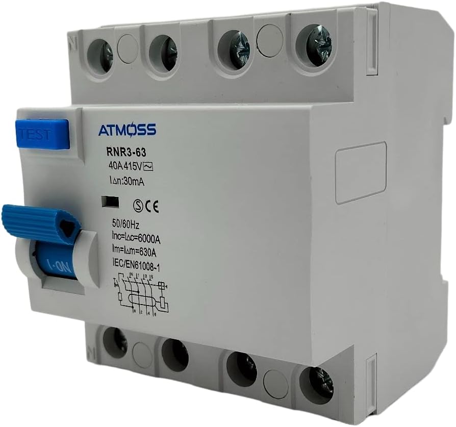 RASMACOR | Schutzschalter 4 Polig 40A | Fehlerstrom-Schutzschalter 4P 40A 30MA | Typ A 30MA | 40/4/0