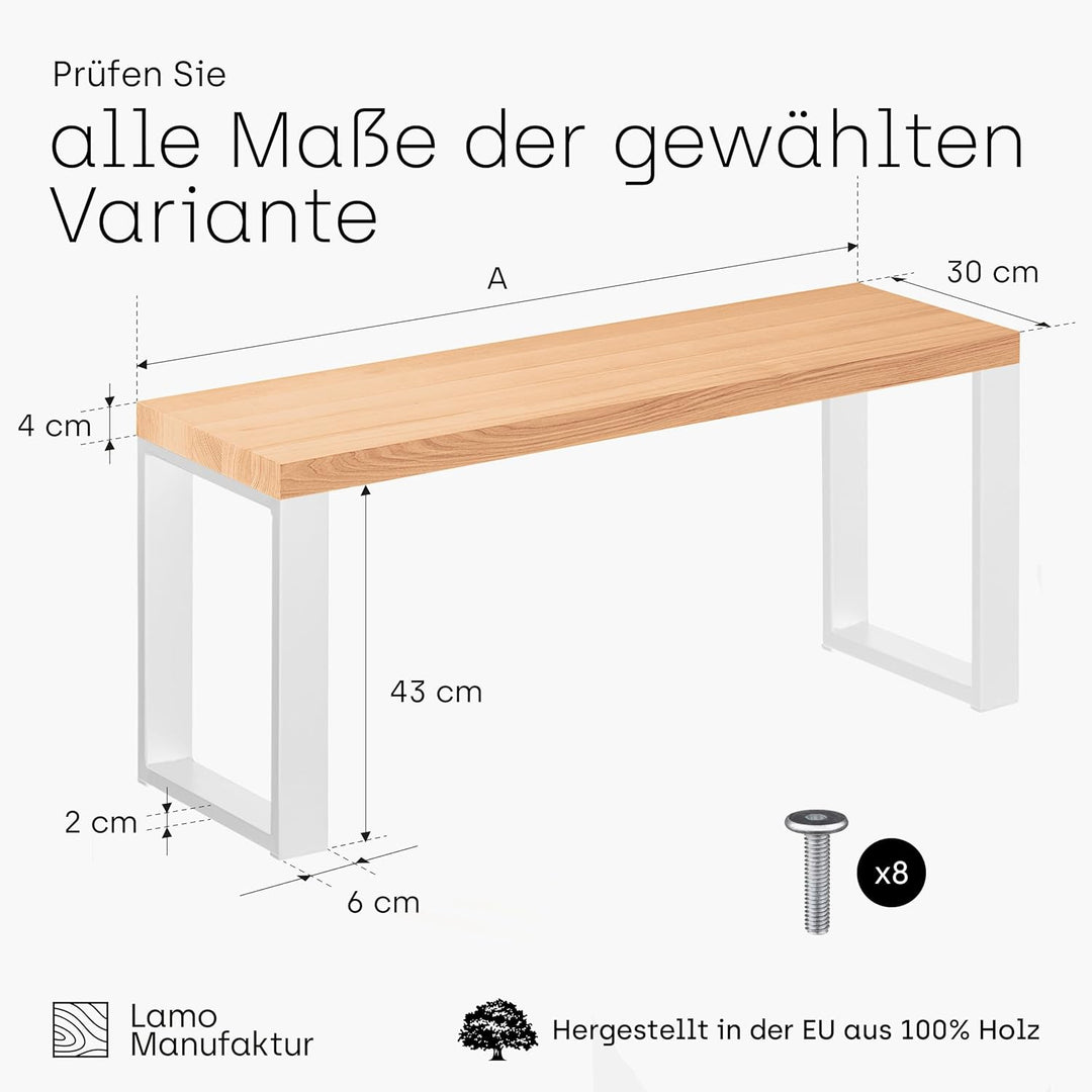 LAMO Manufaktur Hocker Beistelltisch Sitzbank 30x30x47 cm, Möbelfüsse Simple Weiss/Natur, LSB-01-A-0