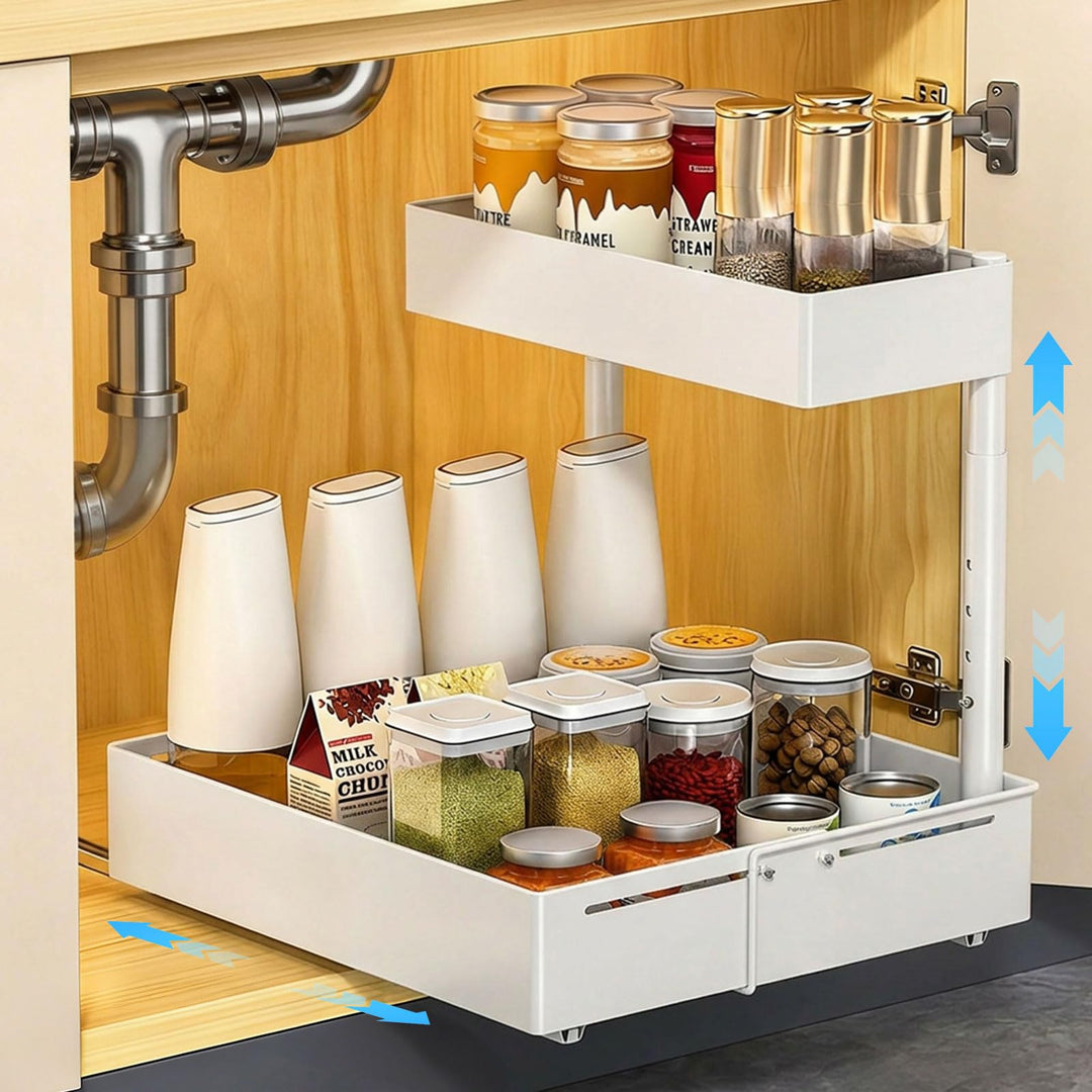 Spülschrank Organizer Ausziehbar – 2 Etagen Unterschrank Organizer Küche Höhenverstellbar & Ausziehb