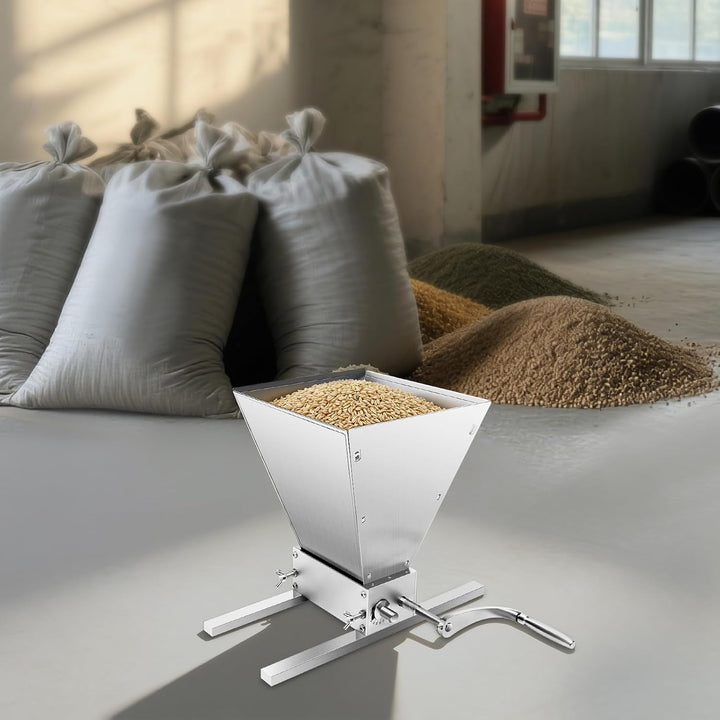 Malzmühle 4L Edelstahl mit Kurbel und Bohrmaschine für Zuhause Silber | Getreidebrecher mit 2 Betrie