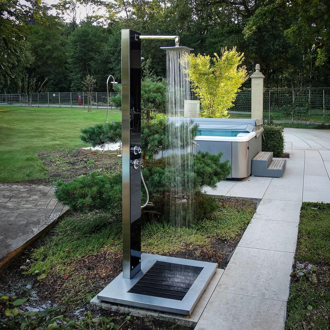 POOL Total IDEAL Glasdusche Kuba (schwarz) | Inkl. Bodenplatte
