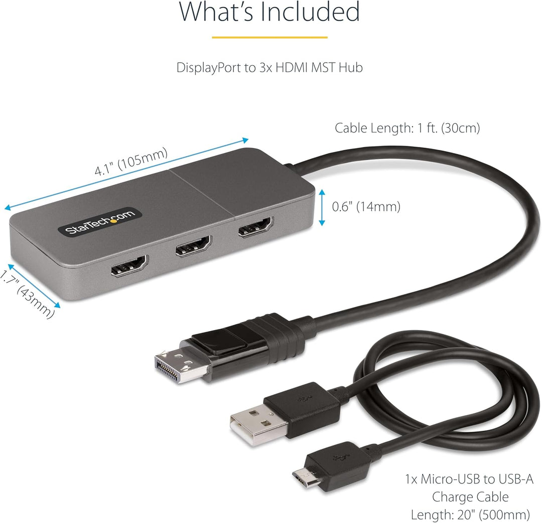 StarTech.com 3-Port MST Hub - DisplayPort auf 3X HDMI, DREI 4K 60Hz Monitore, DP 1.4 Multi-Monitor V