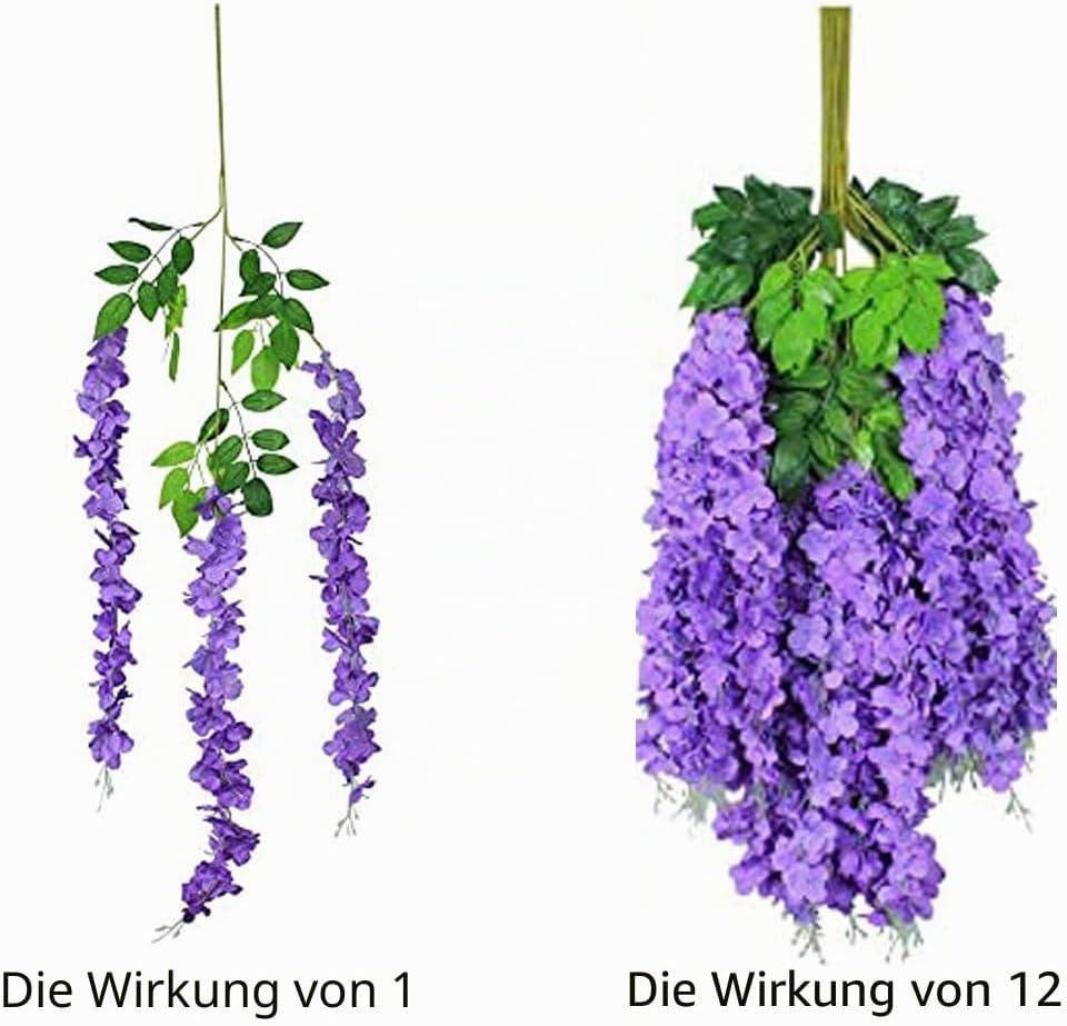 HanYun 12 Stück Künstliche Glyzinien Blumen, künstliche Glyzinie, Fake Wisteria Vine Kunstpflanzen H
