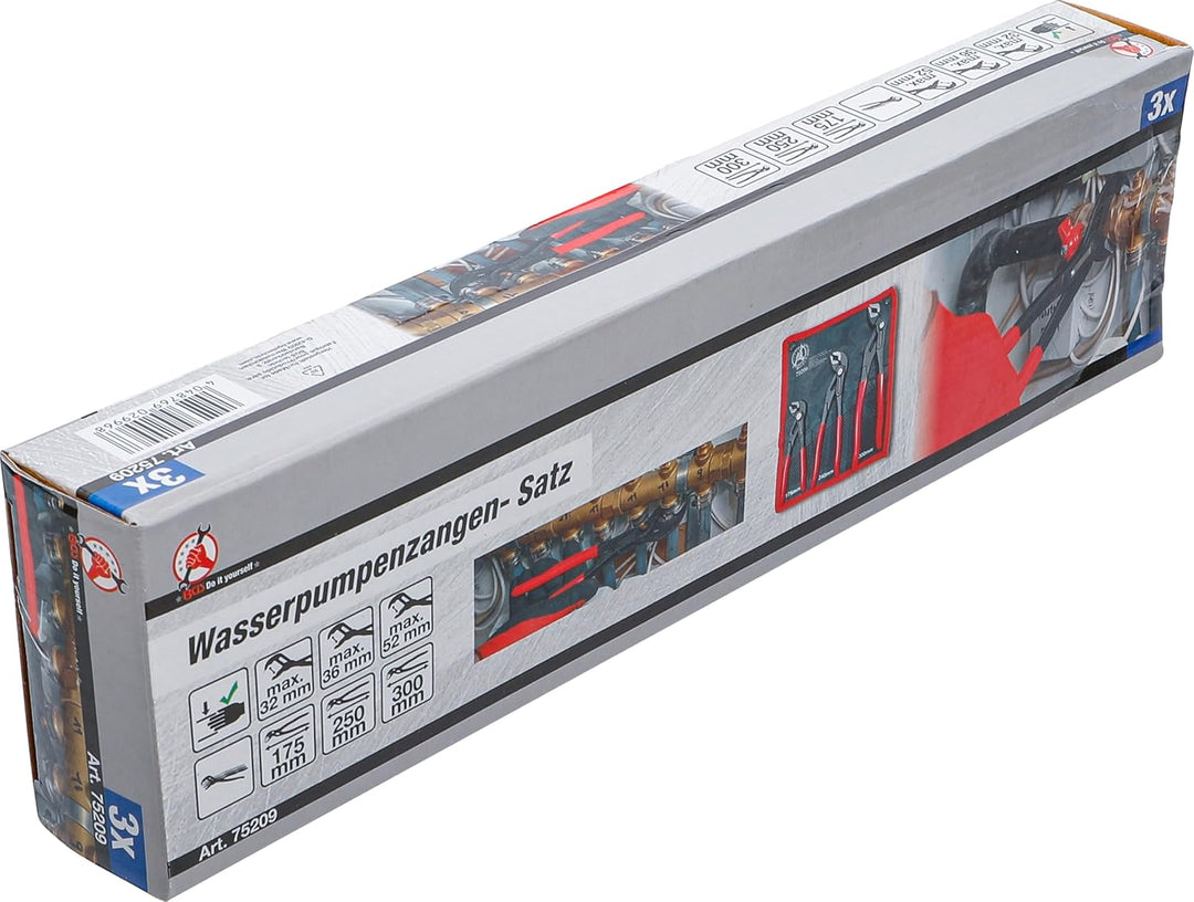 BGS Diy 75209 | Wasserpumpenzangen-Satz | 175 / 240 / 300 mm | 3-tlg. Single, Single