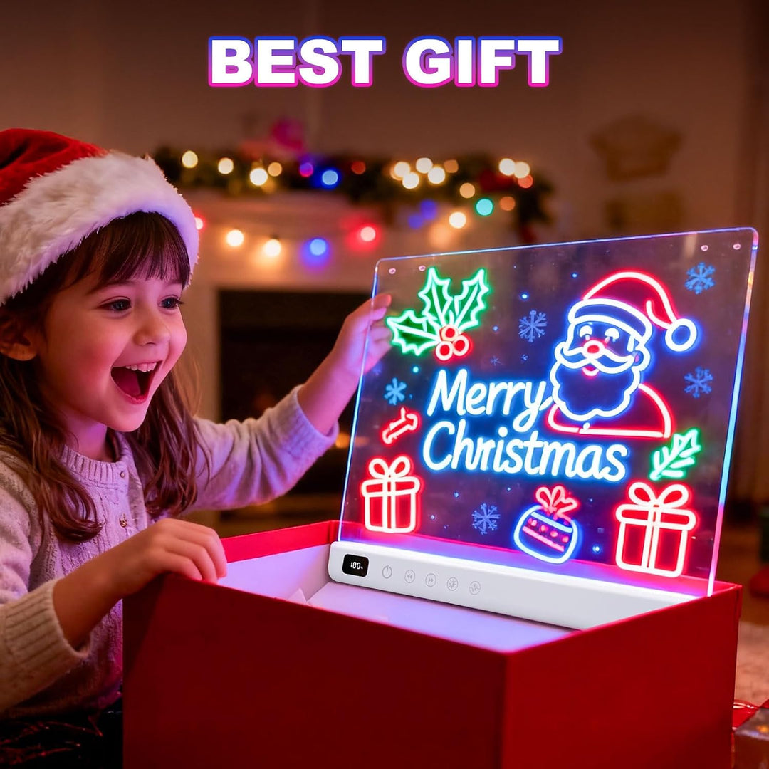 Cosmody LED Zeichenbrett für Kinder mit Ein/Aus-Schalter, Acryl Weiss 1*Zeichentafel, Weiss 1*Zeiche